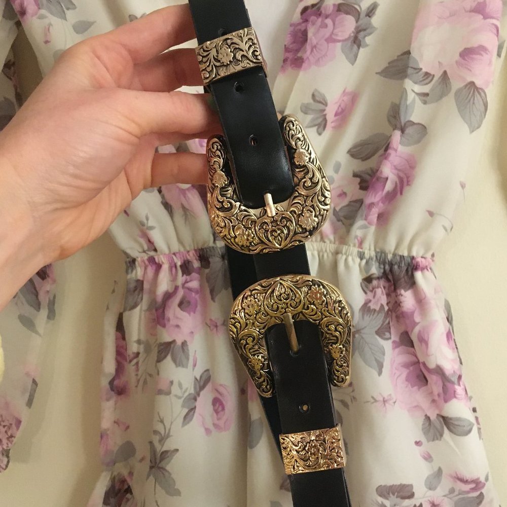 Vegan Leather Belt with Double Buckle Adjust